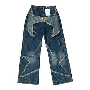 Wide Leg Distressed Dark Blue Denim Jeans Aelfric Eden Star